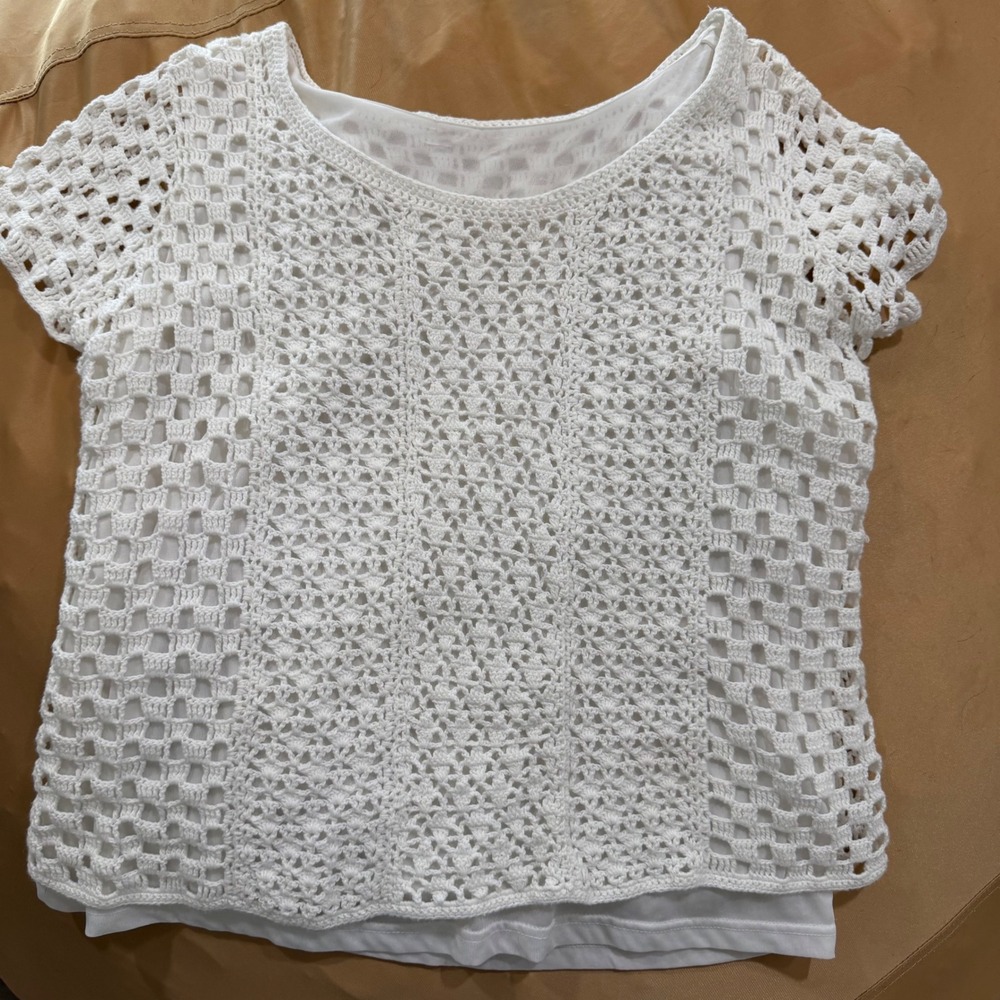 Women's White Crochet Top Short Sleeve Lace Coastal Boho Shirt